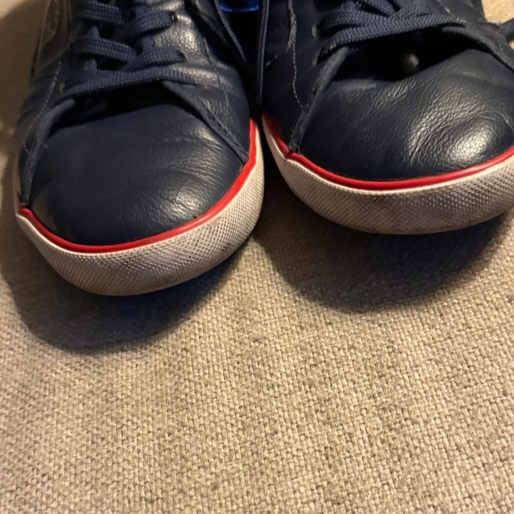 * LACOSTE * sport camous mid top leather navy white red, size 12